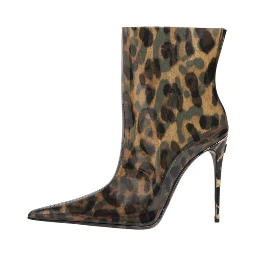Leopard Print PVC Pointed Toe Boots Shoes