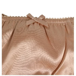 Nude Beige Silk Satin Bow Lace Trim Underwear