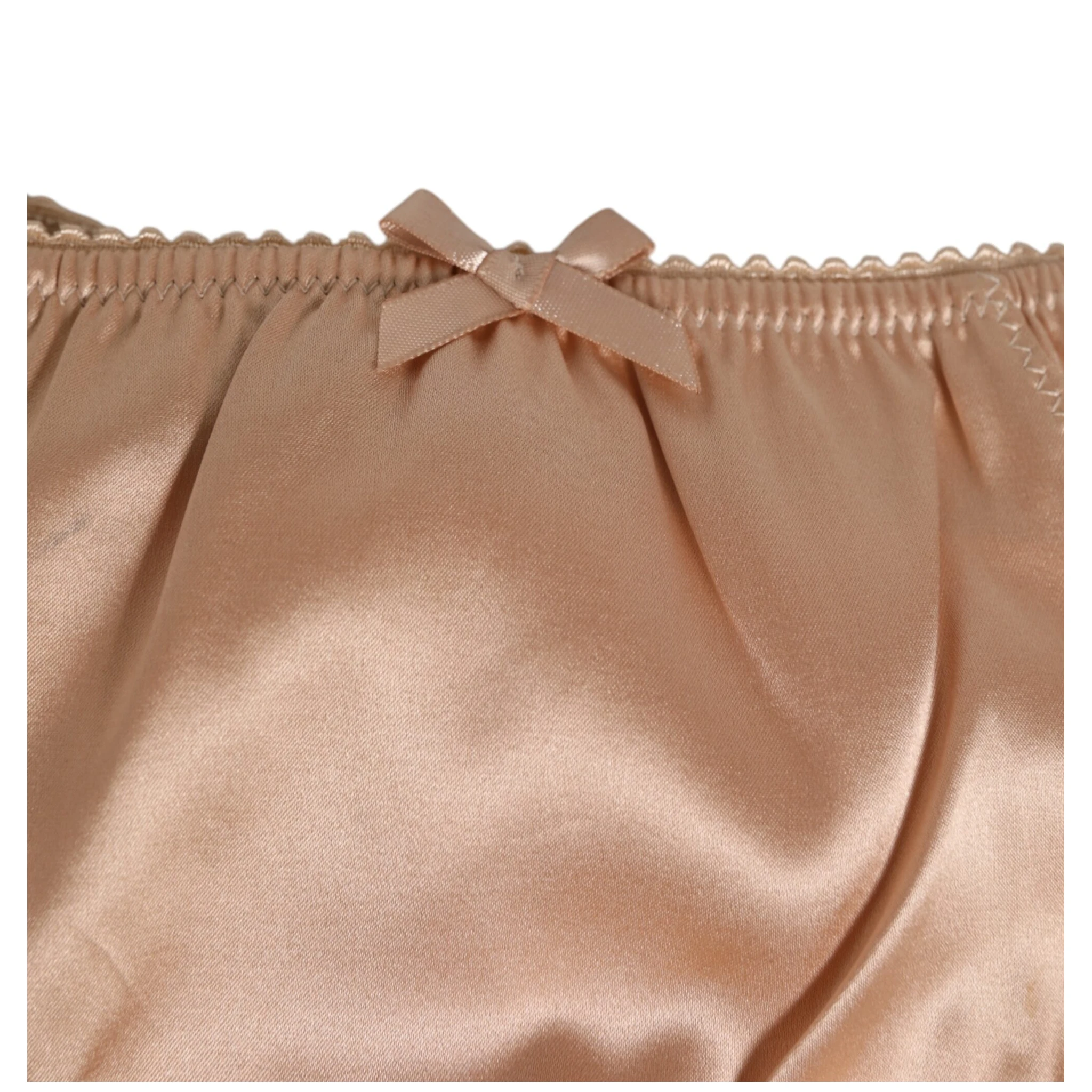 Nude Beige Silk Satin Bow Lace Trim Underwear