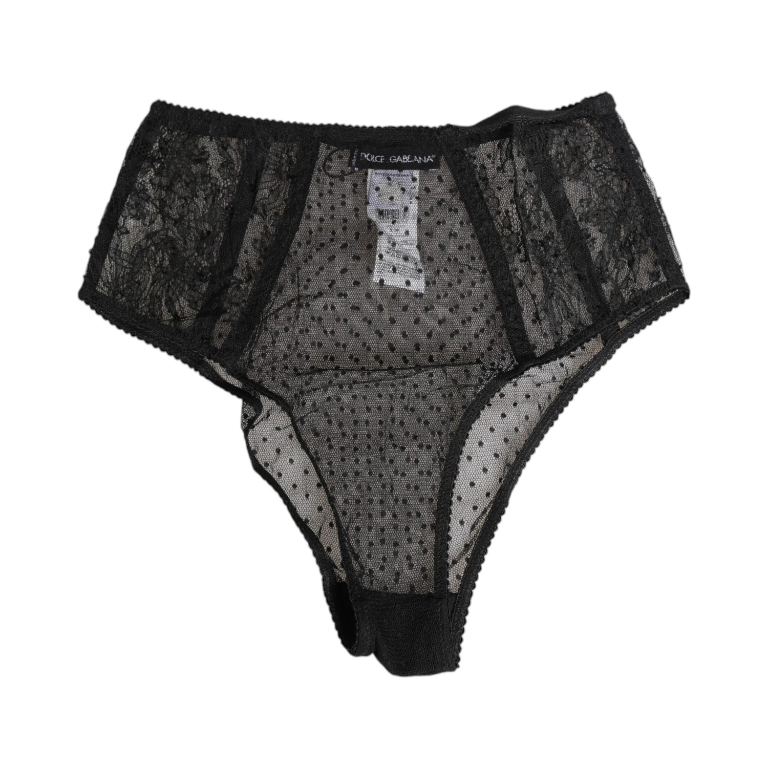 Black Lace Polka Dot Mesh High Waist Underwear