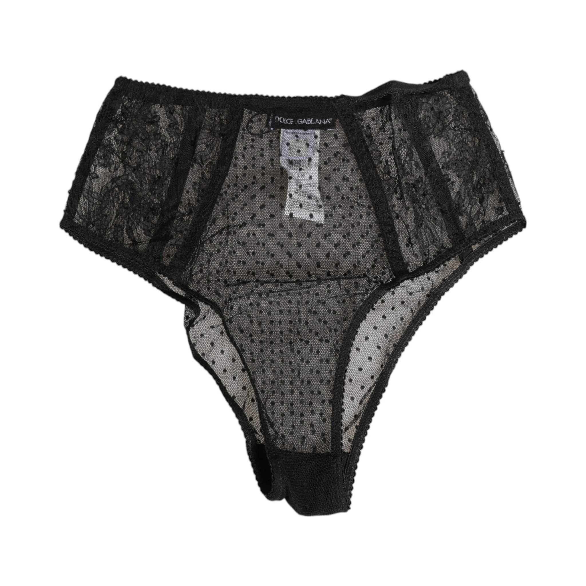 Black Lace Polka Dot Mesh High Waist Underwear