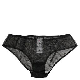 Black Sheer Mesh Lace Polka Dot Logo Underwear