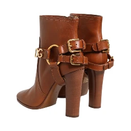 Brown Leather DG Logo Buckle Ankle Boots Shoes