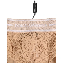 Beige Lace Brasiliano Briefs Logo Waistband Underwear
