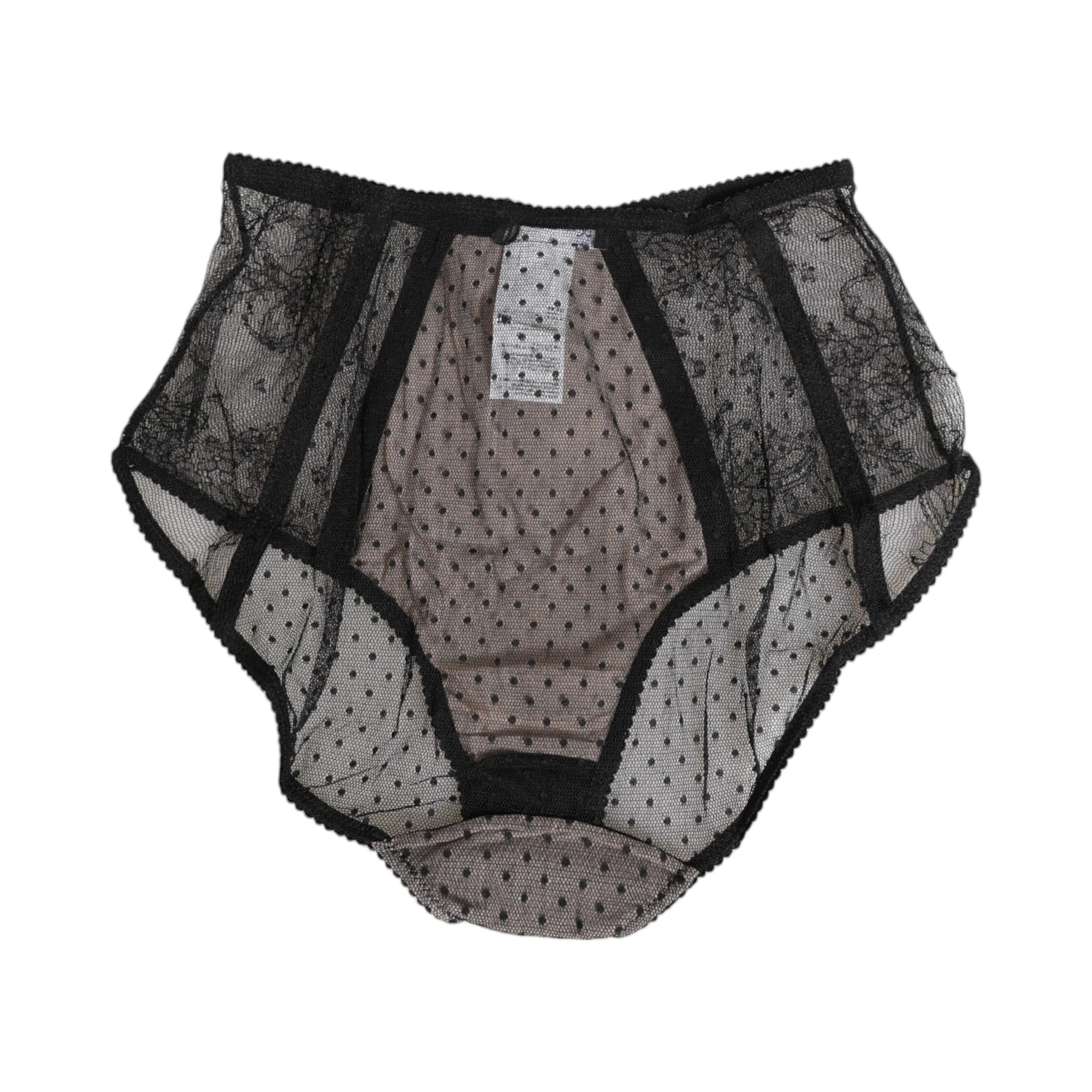 Black Sheer Polka Dot Lace High Waist Underwear