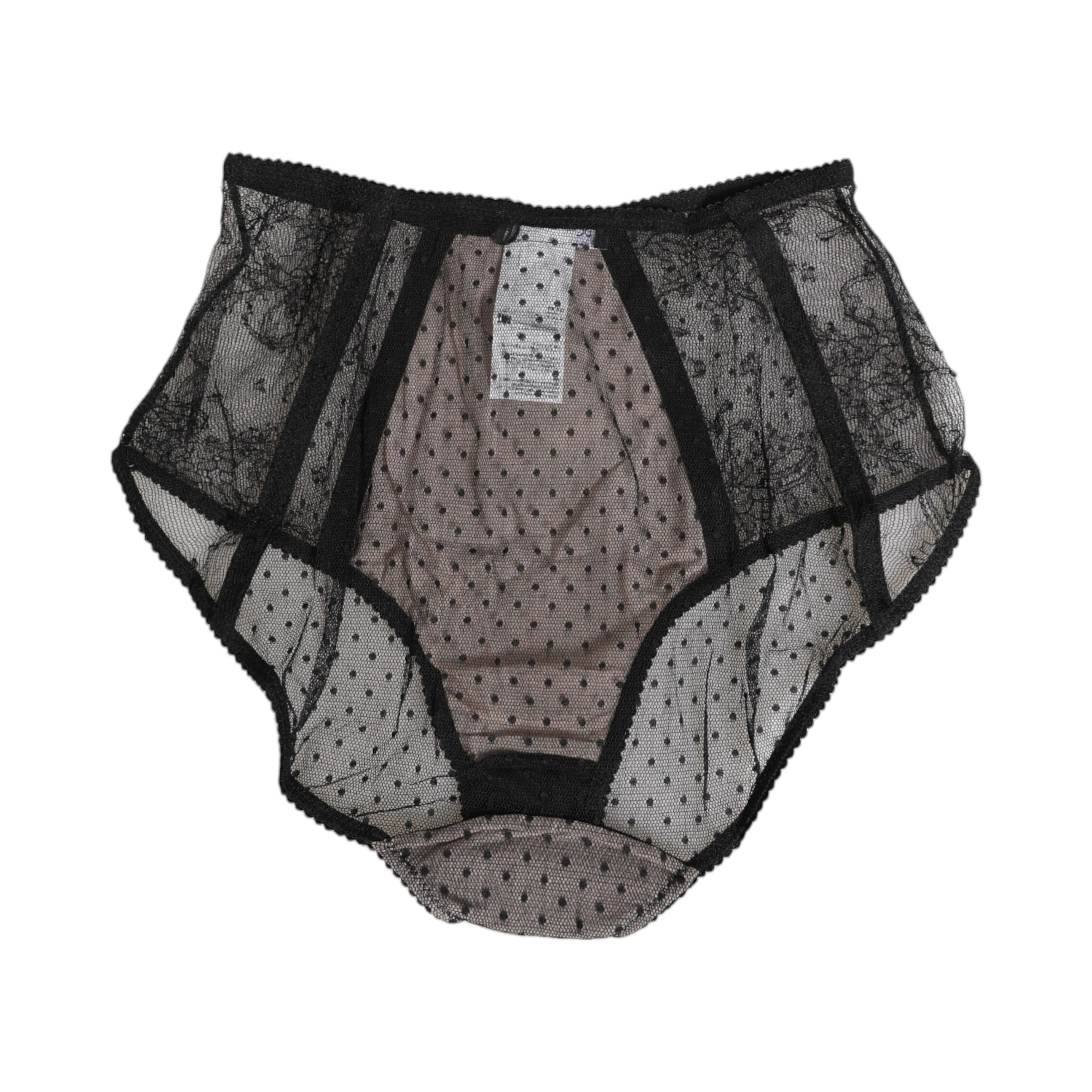 Black Sheer Polka Dot Lace High Waist Underwear