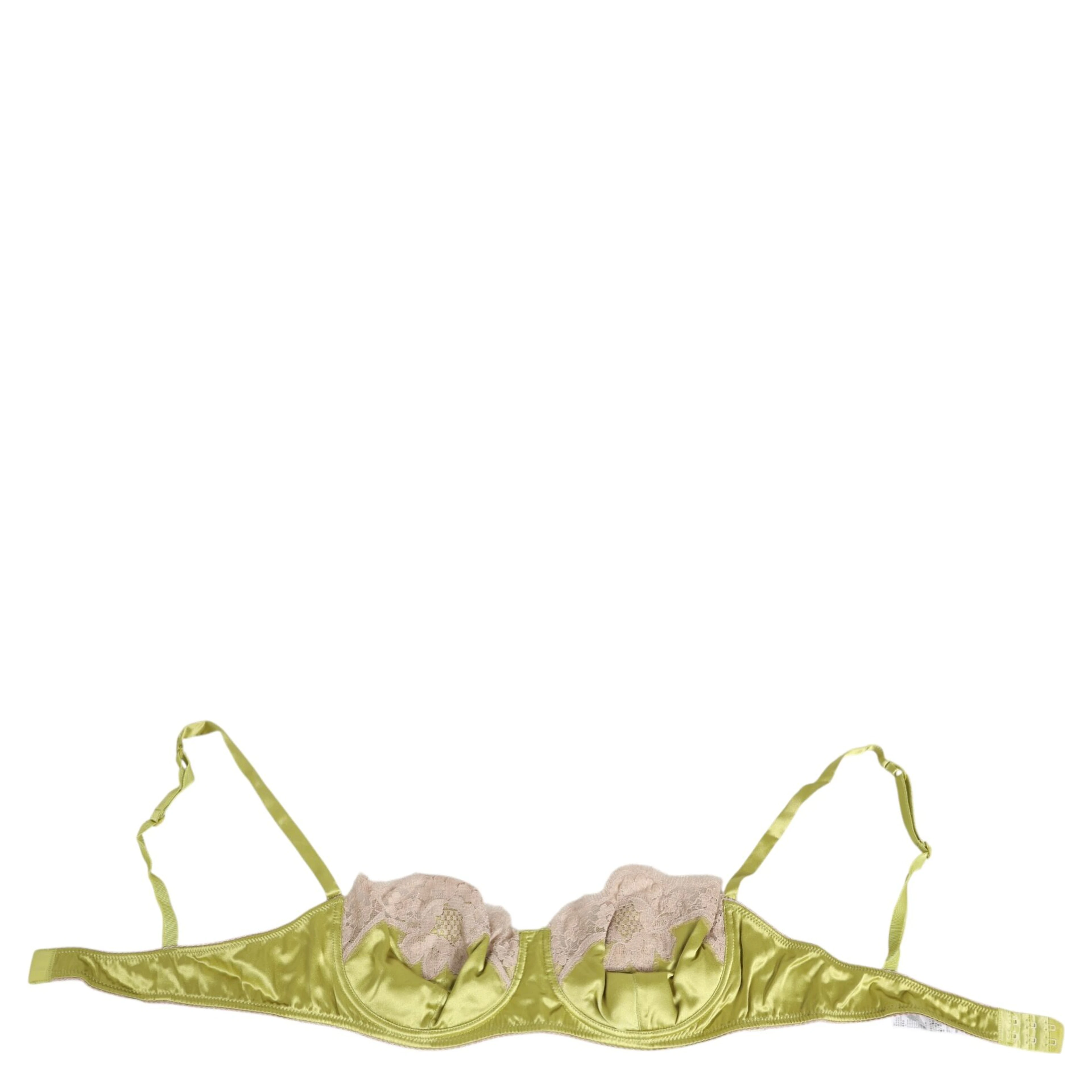 Lime Green Silk Satin Lace Padded Balconnet Underwear