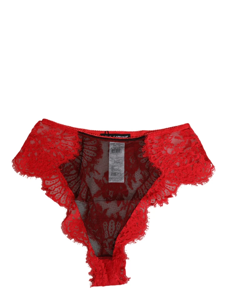 Red Floral Lace Sheer Briefs Women Underwear