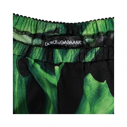 Black Green Tropical Print Lace Underwear