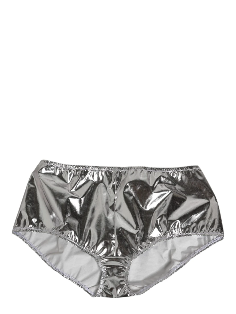 Silver Metallic High Waist Bikini Bottom Women  Underwear