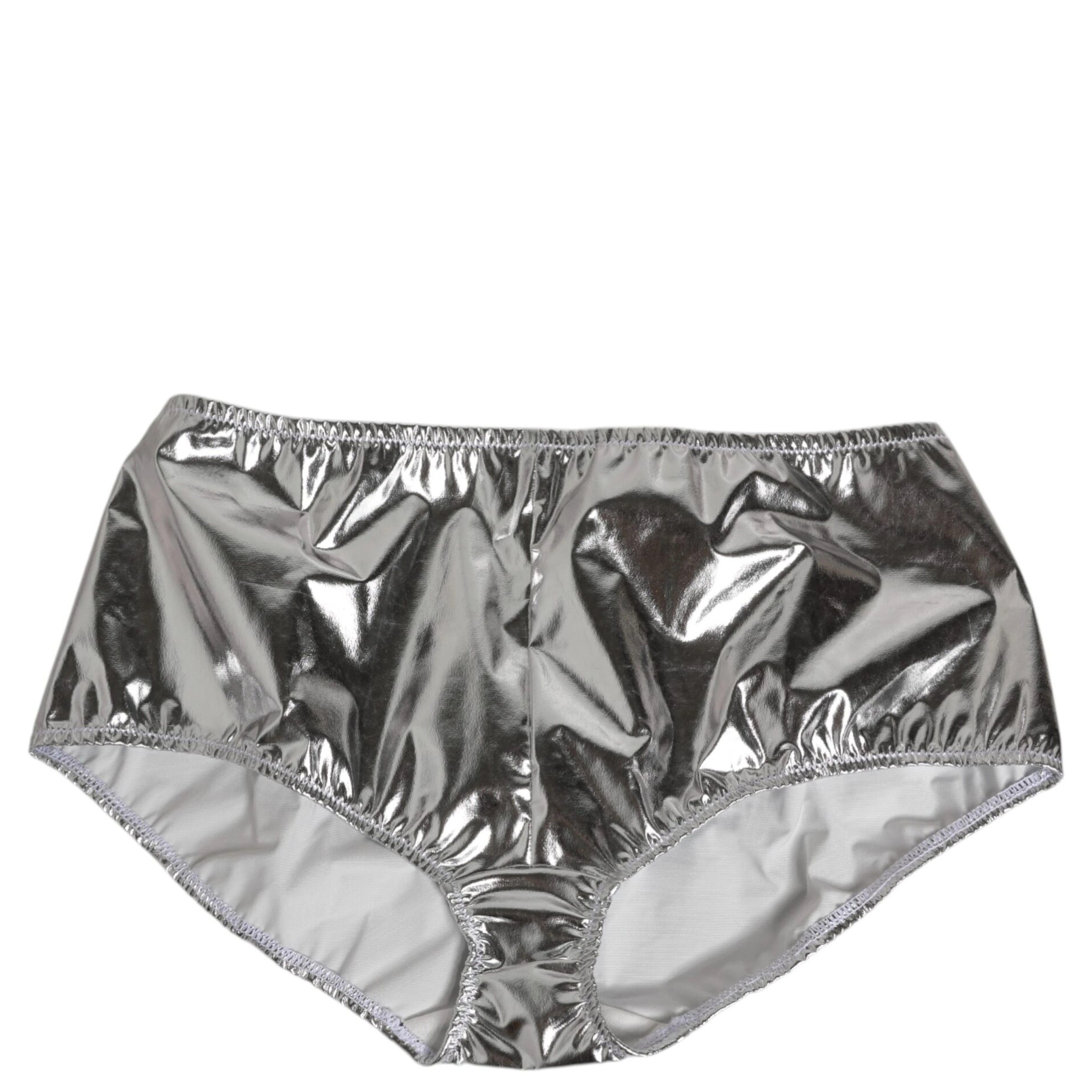 Silver Metallic High Waist Bikini Bottom Women  Underwear