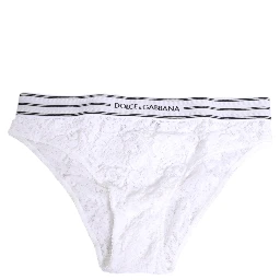 White Lace Slip Brief Logo Waistband Underwear