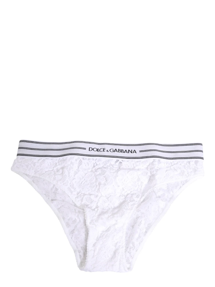 White Lace Slip Brief Logo Waistband Underwear