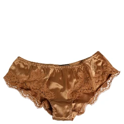 Brown Lace Silk Satin Slip Panties Underwear