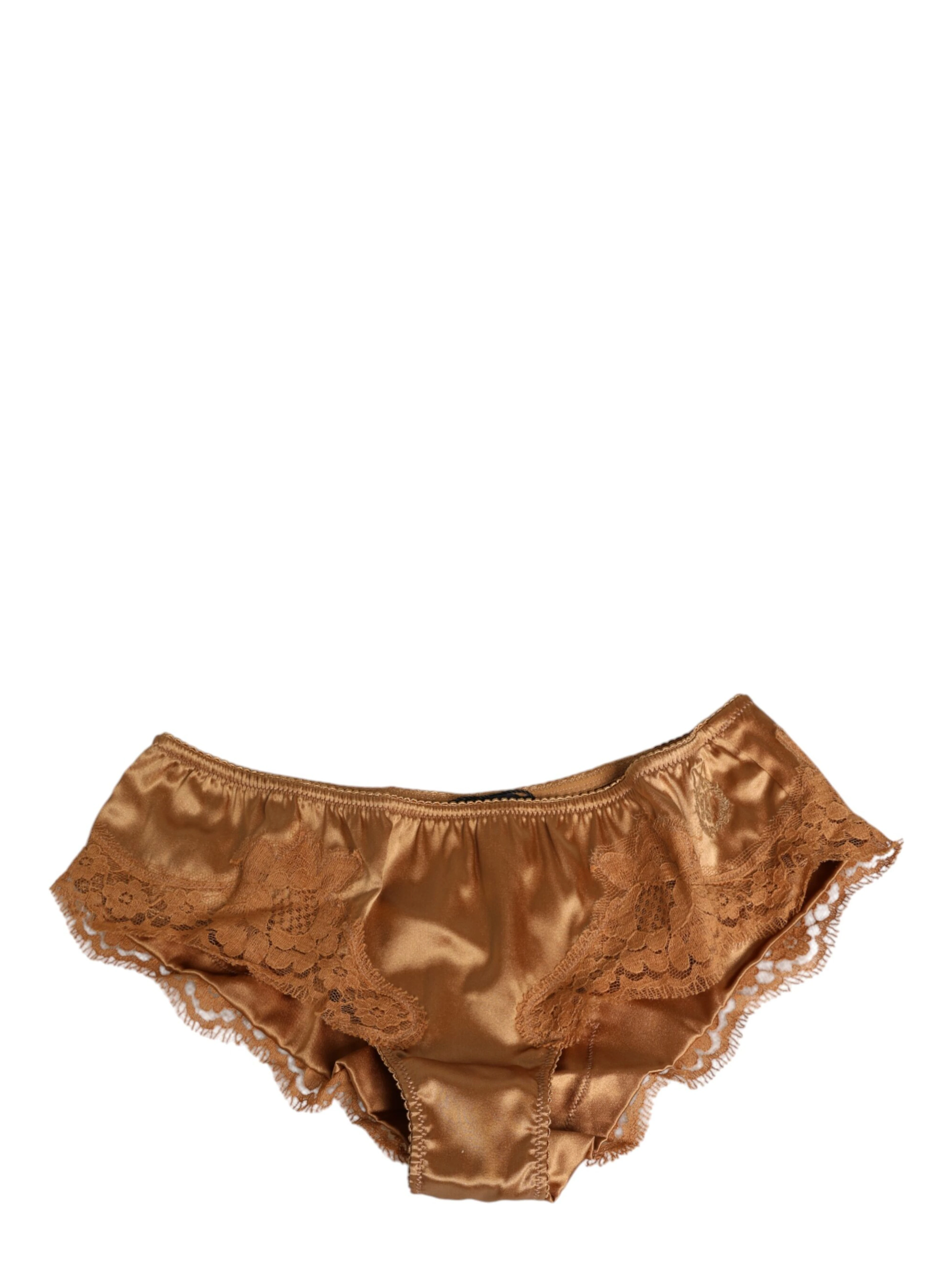 Brown Lace Silk Satin Slip Panties Underwear