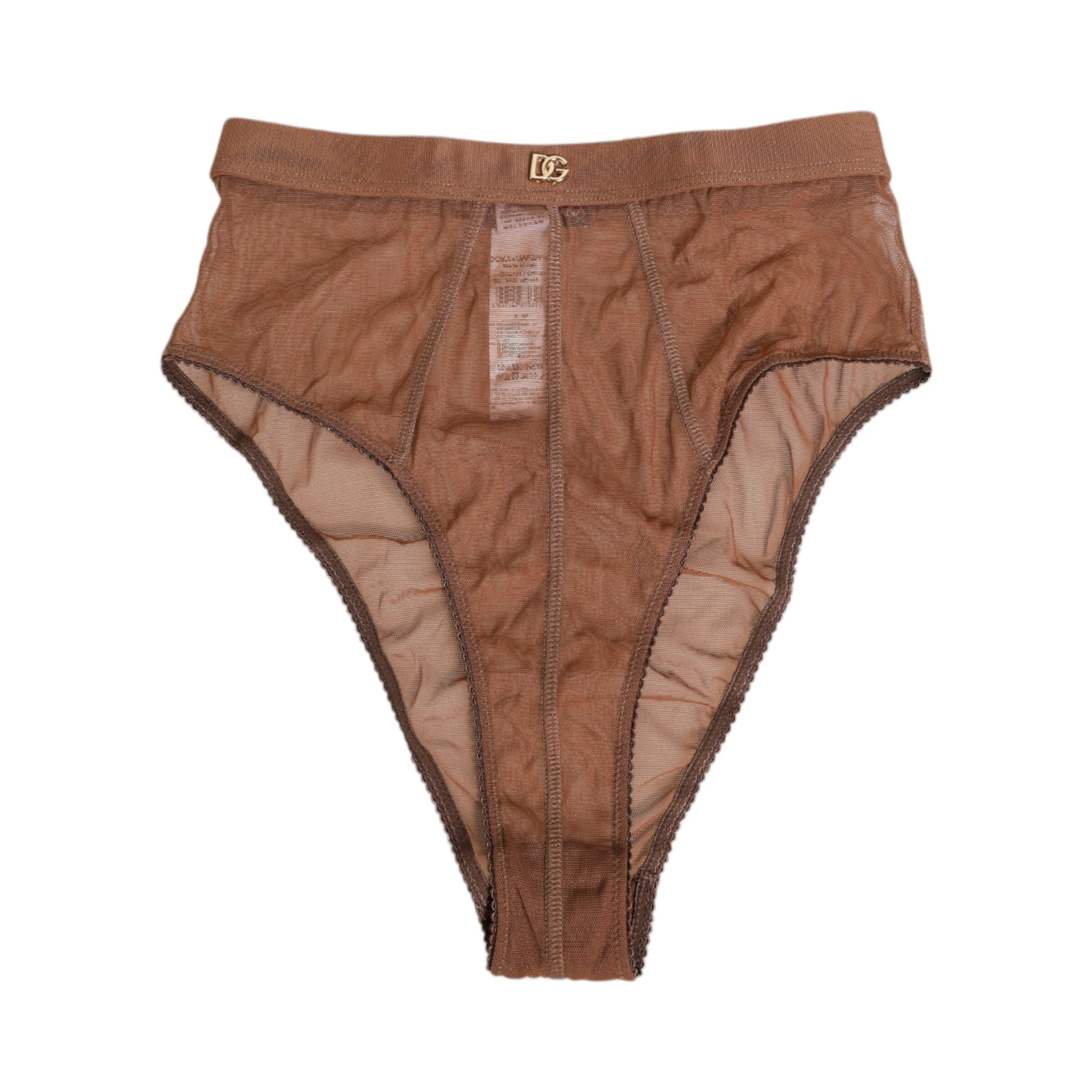 Brown Sheer Mesh High Waist Briefs Underwear