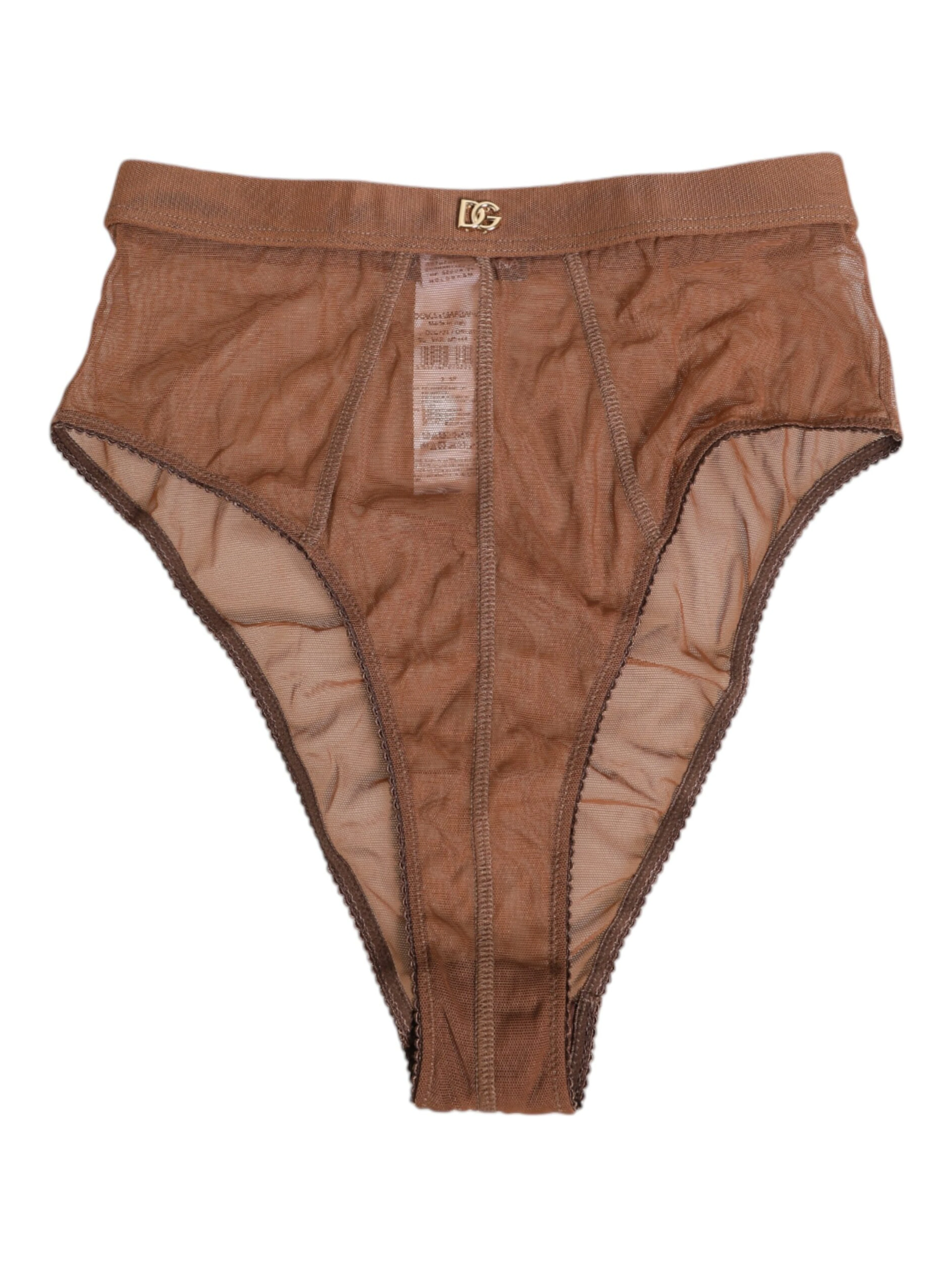 Brown Sheer Mesh High Waist Briefs Underwear