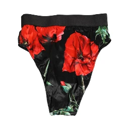 Black Floral Print High Waist Sheer Mesh Underwear