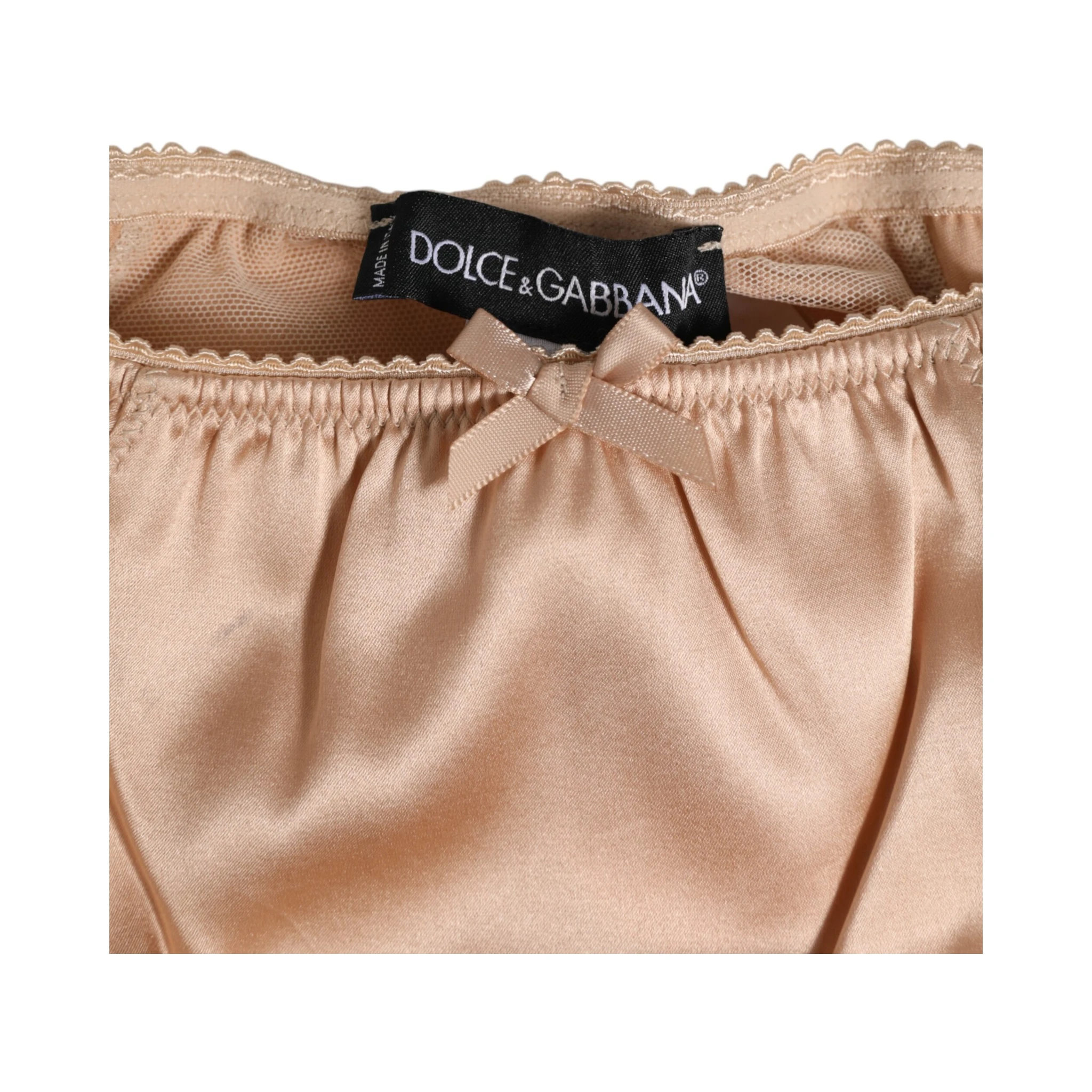 Nude Beige Silk Satin Bow Lace Trim Underwear
