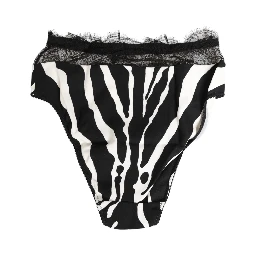 Black White Zebra Print Lace Trim High Underwear