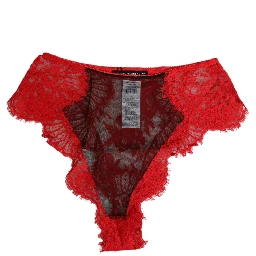 Red Floral Lace Sheer Briefs Women Underwear