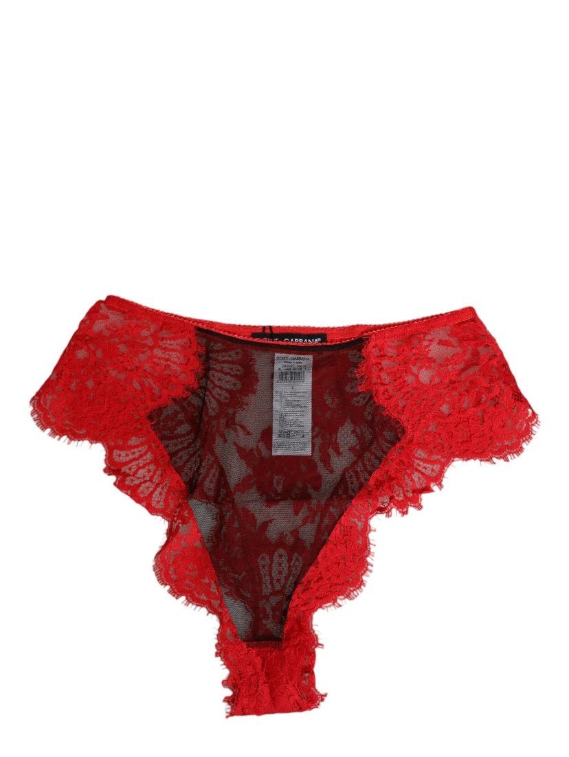 Red Floral Lace Sheer Briefs Women Underwear