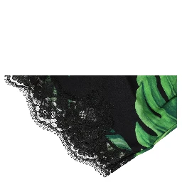 Black Green Tropical Print Lace Underwear