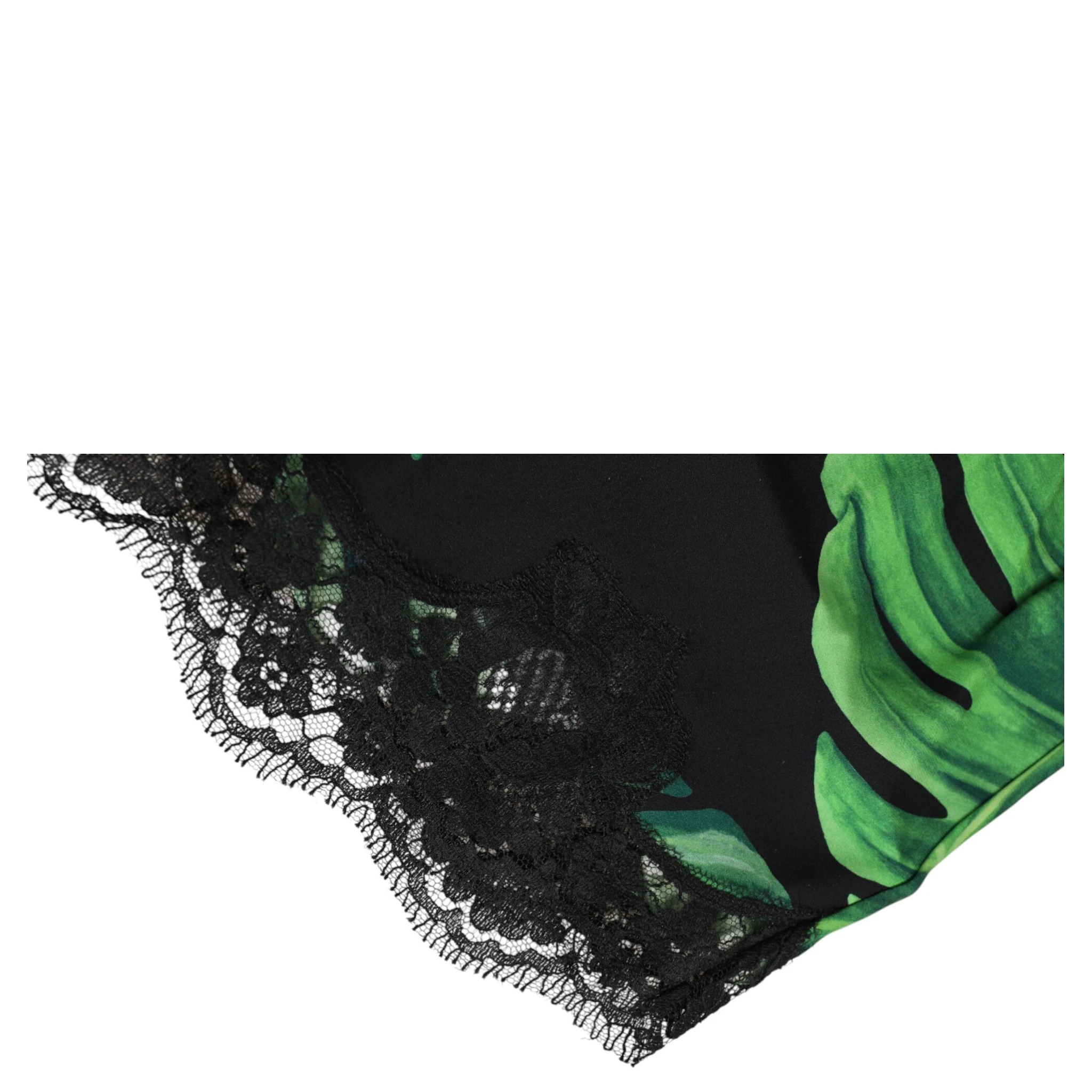 Black Green Tropical Print Lace Underwear