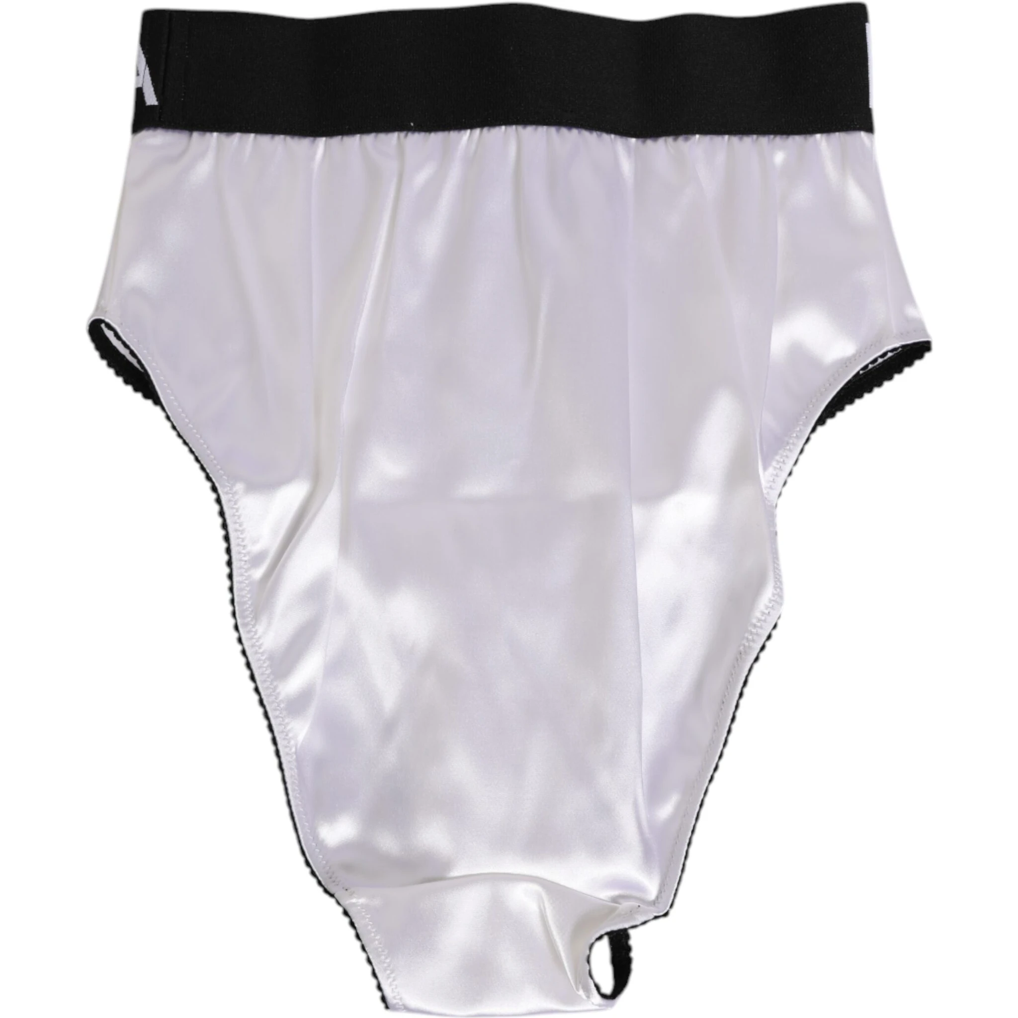 White Satin High-Waist Black Logo Women Underwear