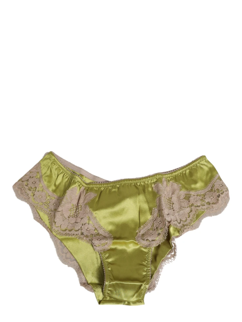 Green Silk Satin Lace Trim New Slip Underwear