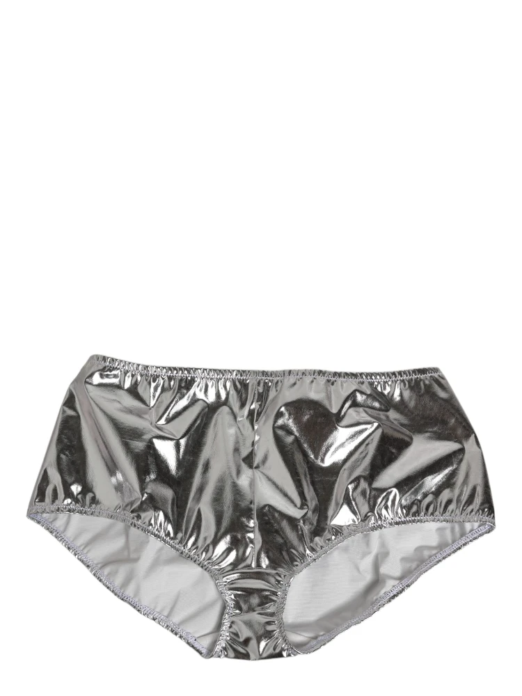 Silver Metallic High Waist Bikini Bottom Women  Underwear alternative