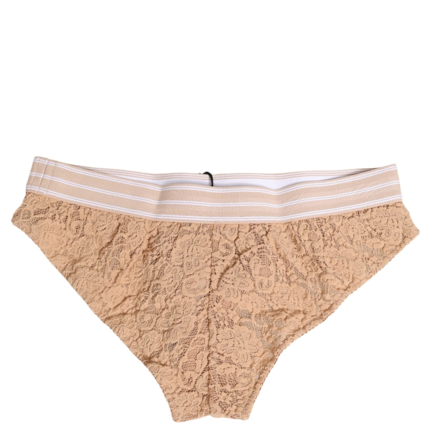 Beige Lace Brasiliano Briefs Logo Waistband Underwear