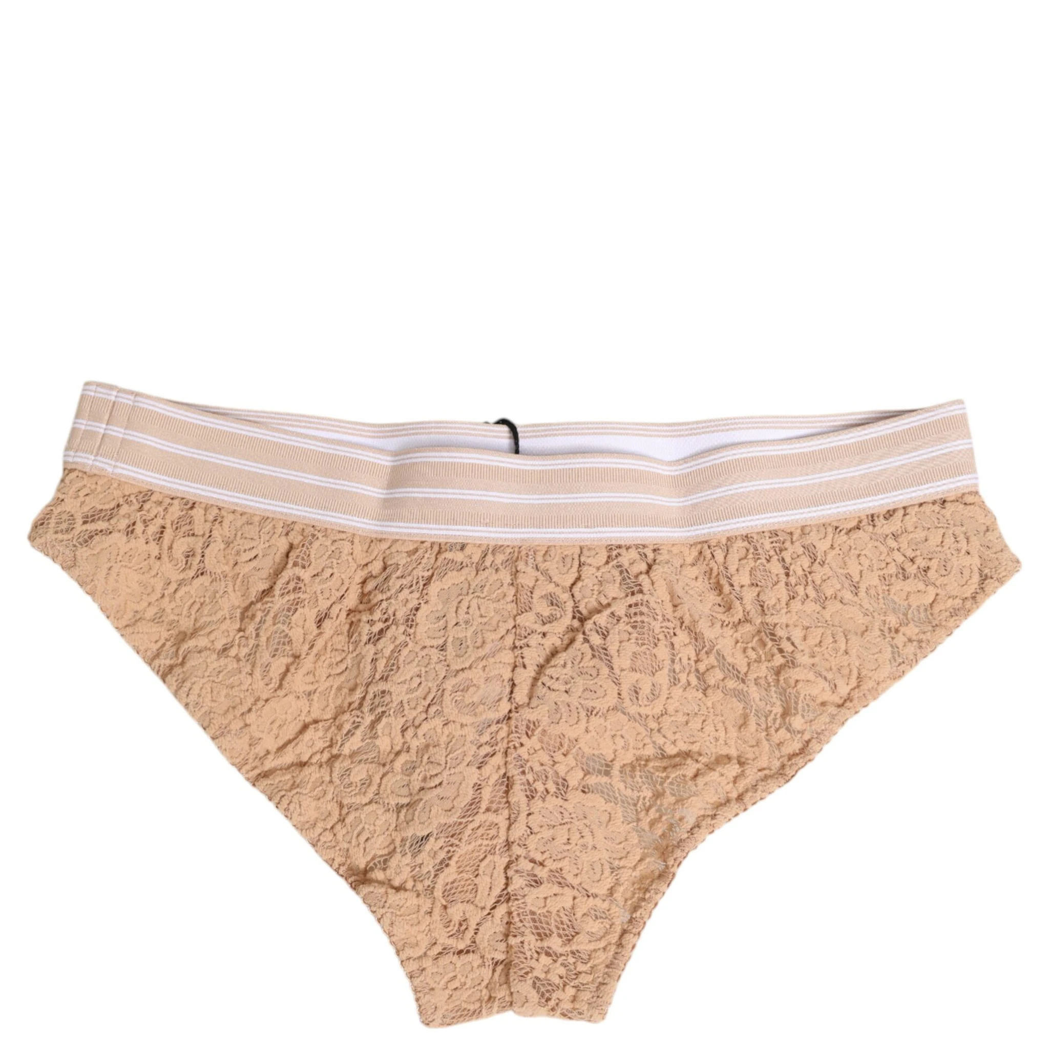 Beige Lace Brasiliano Briefs Logo Waistband Underwear