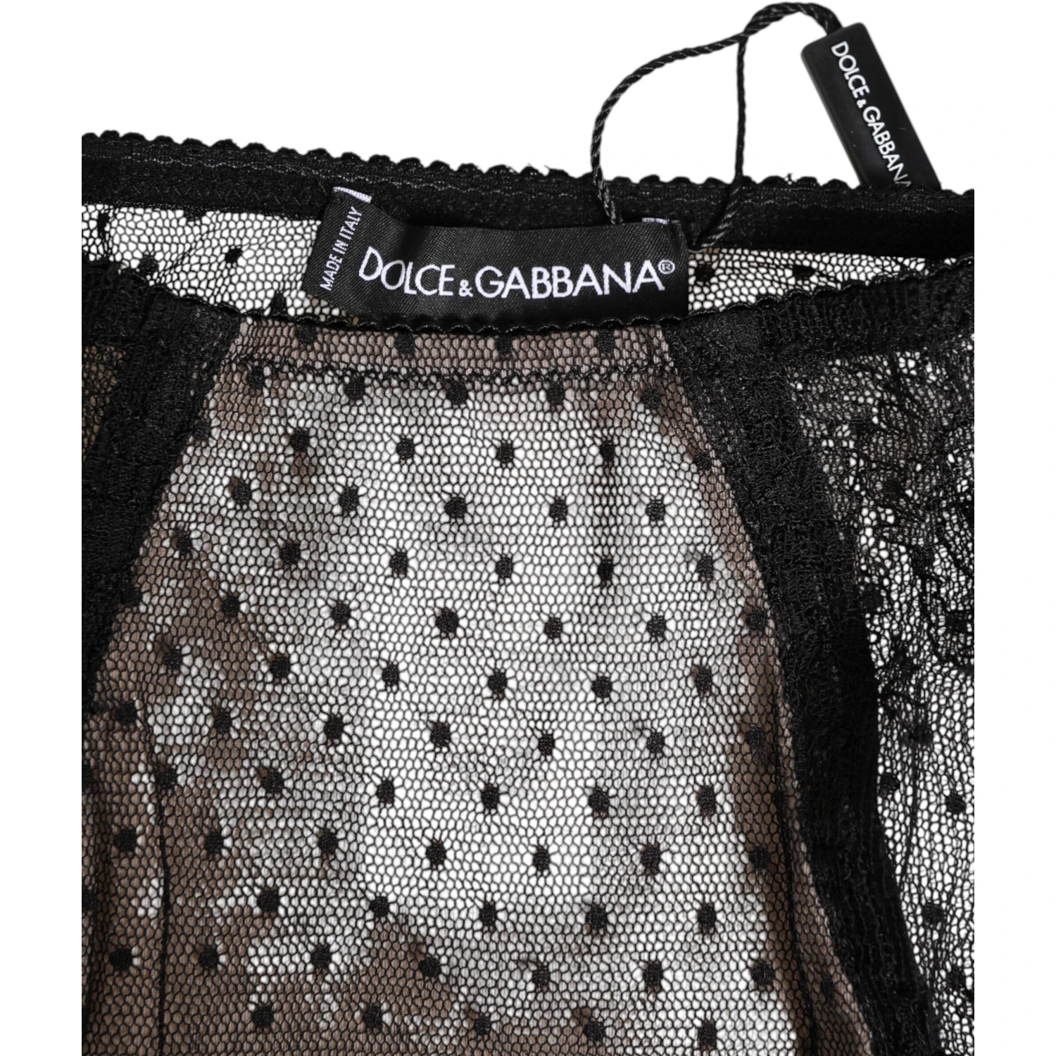 Black Sheer Polka Dot Lace High Waist Underwear