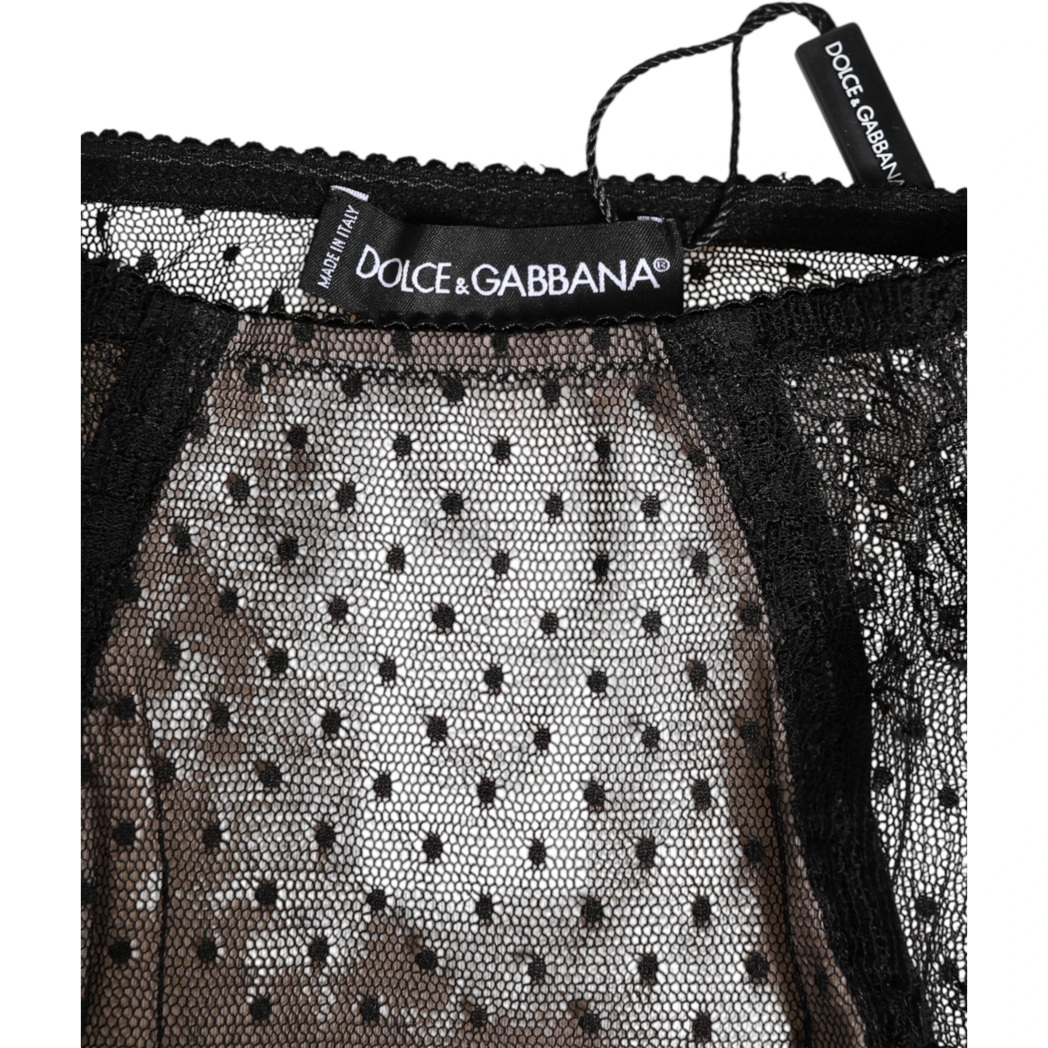 Black Sheer Polka Dot Lace High Waist Underwear