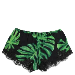 Black Green Tropical Print Lace Underwear