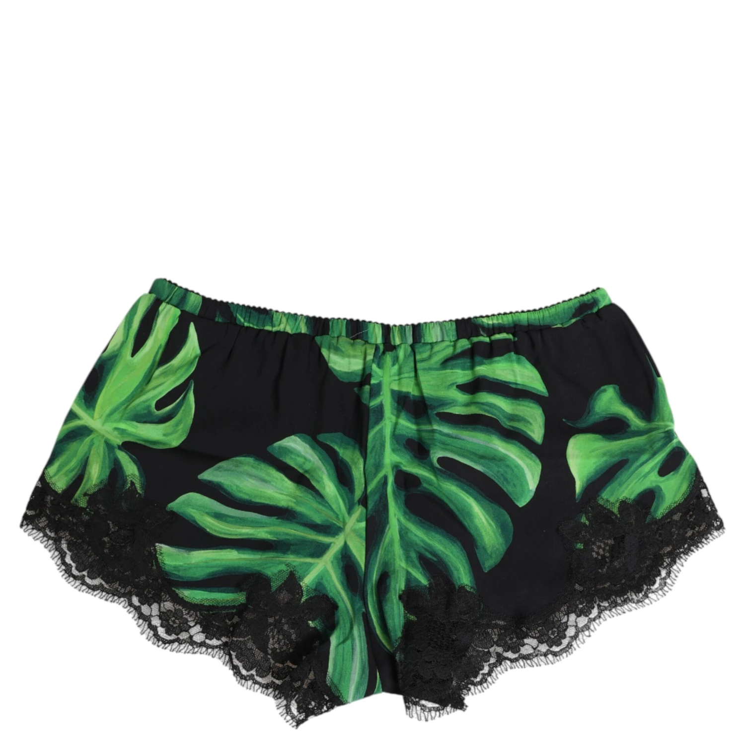 Black Green Tropical Print Lace Underwear