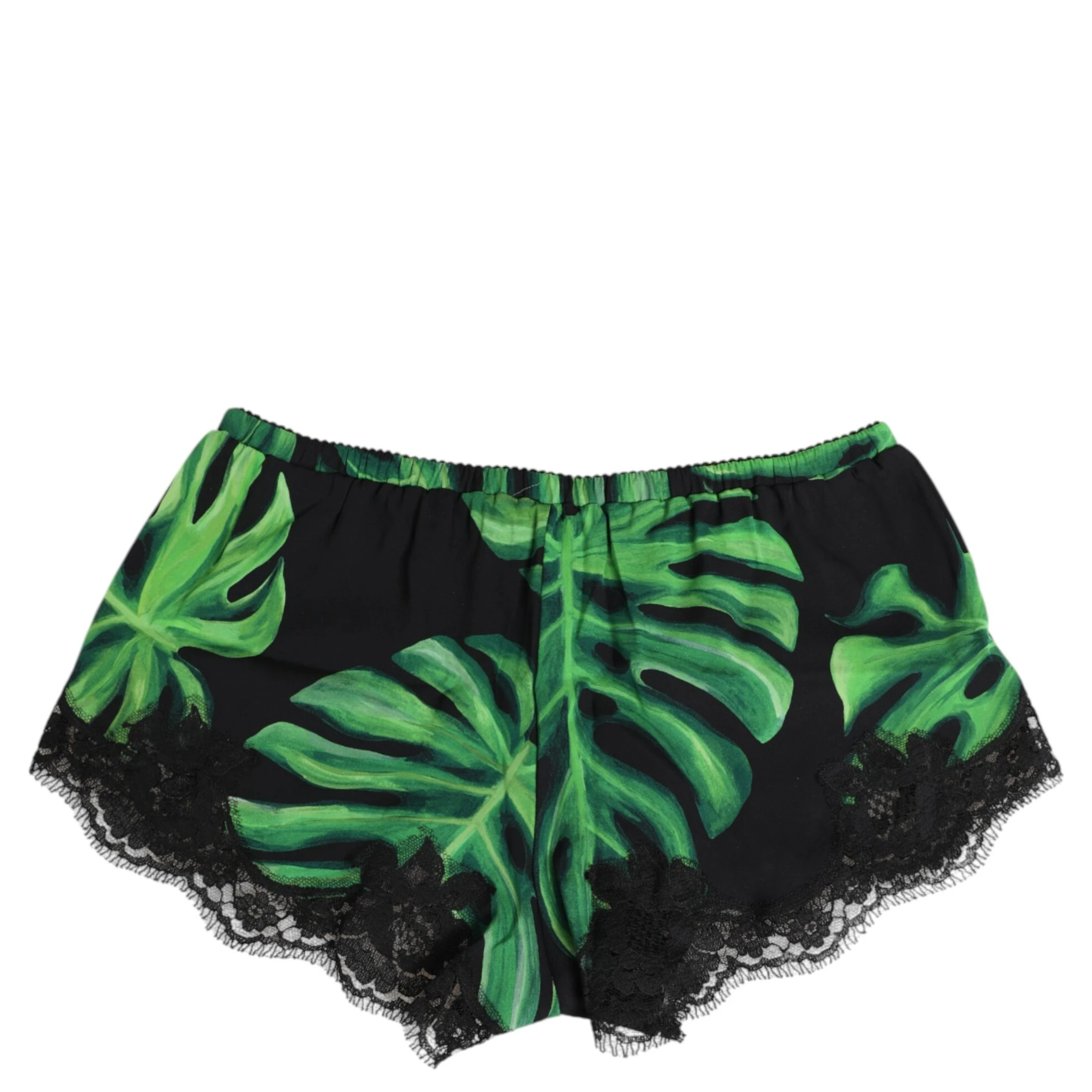 Black Green Tropical Print Lace Underwear
