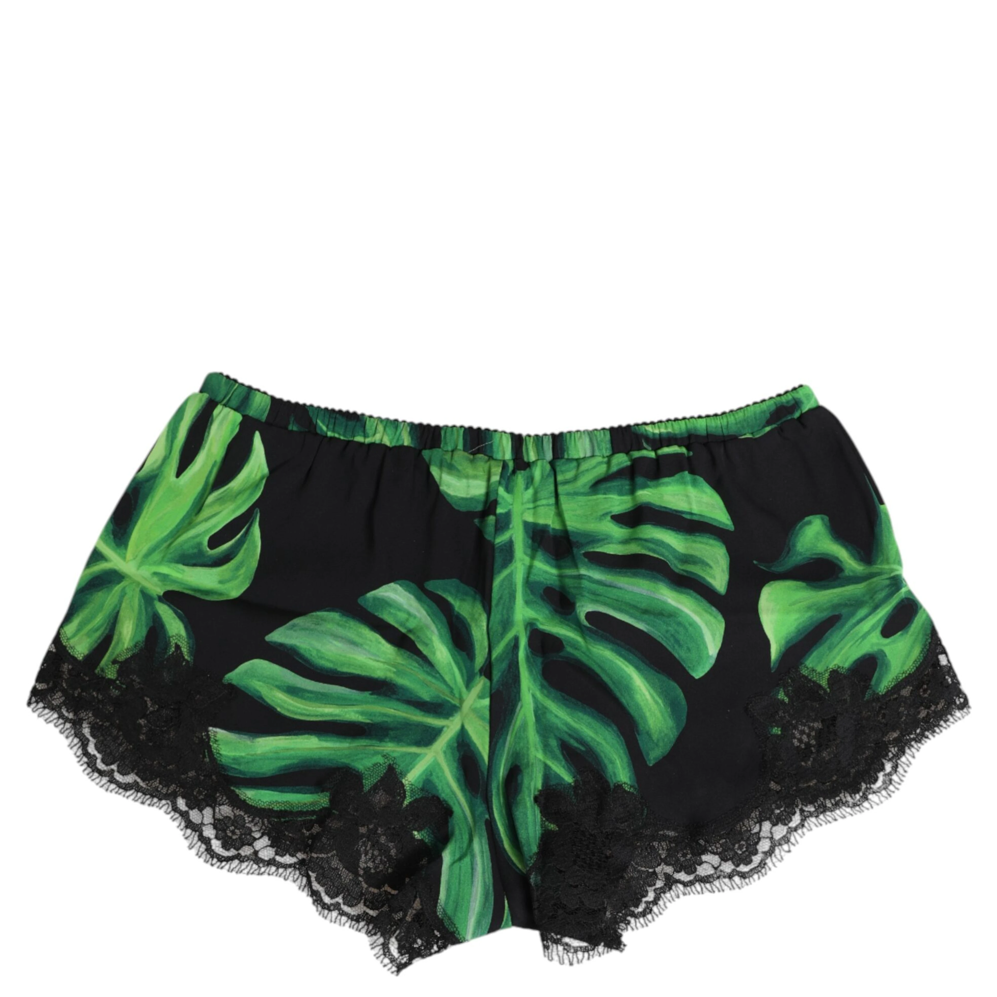 Black Green Tropical Print Lace Underwear