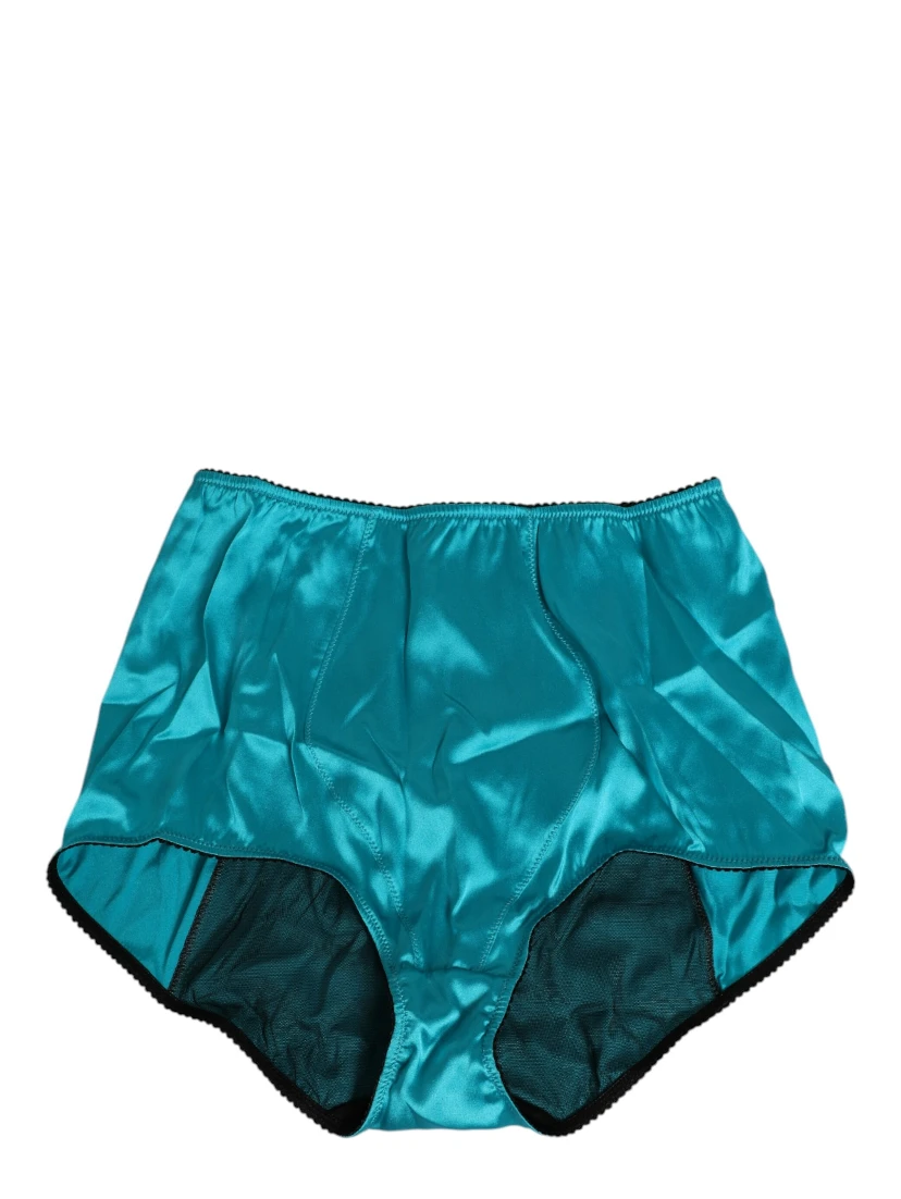 Aqua Green Satin High-Waist Briefs Underwear