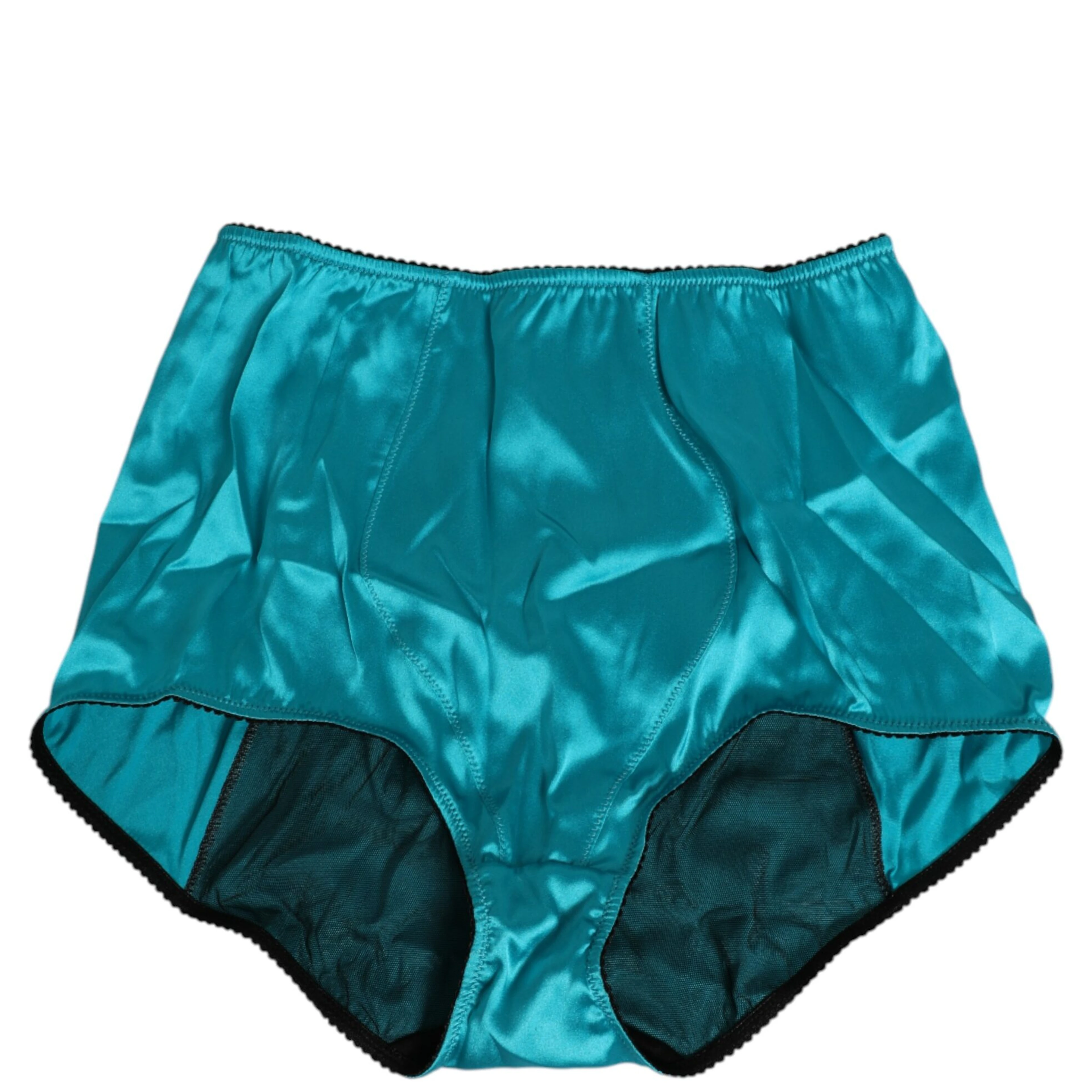 Aqua Green Satin High-Waist Briefs Underwear