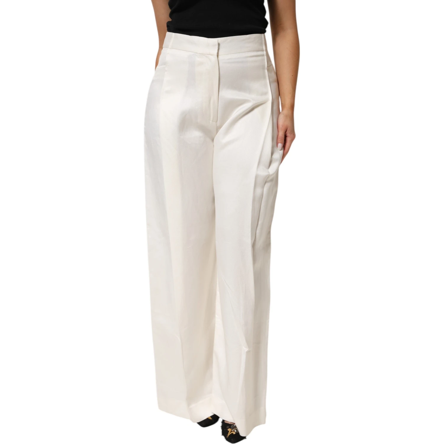White Viscose Linen Wide Leg Palazzo Womens Pants
