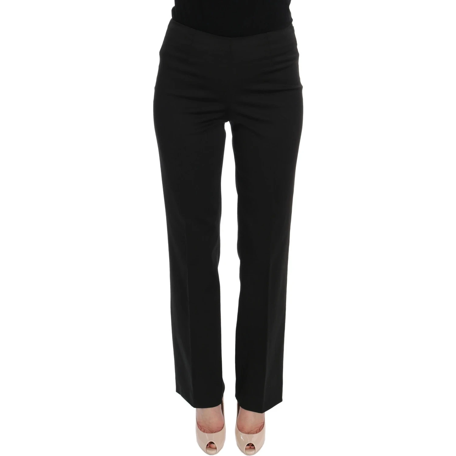 Black Stretch Straight Fit Dress Trousers Pants