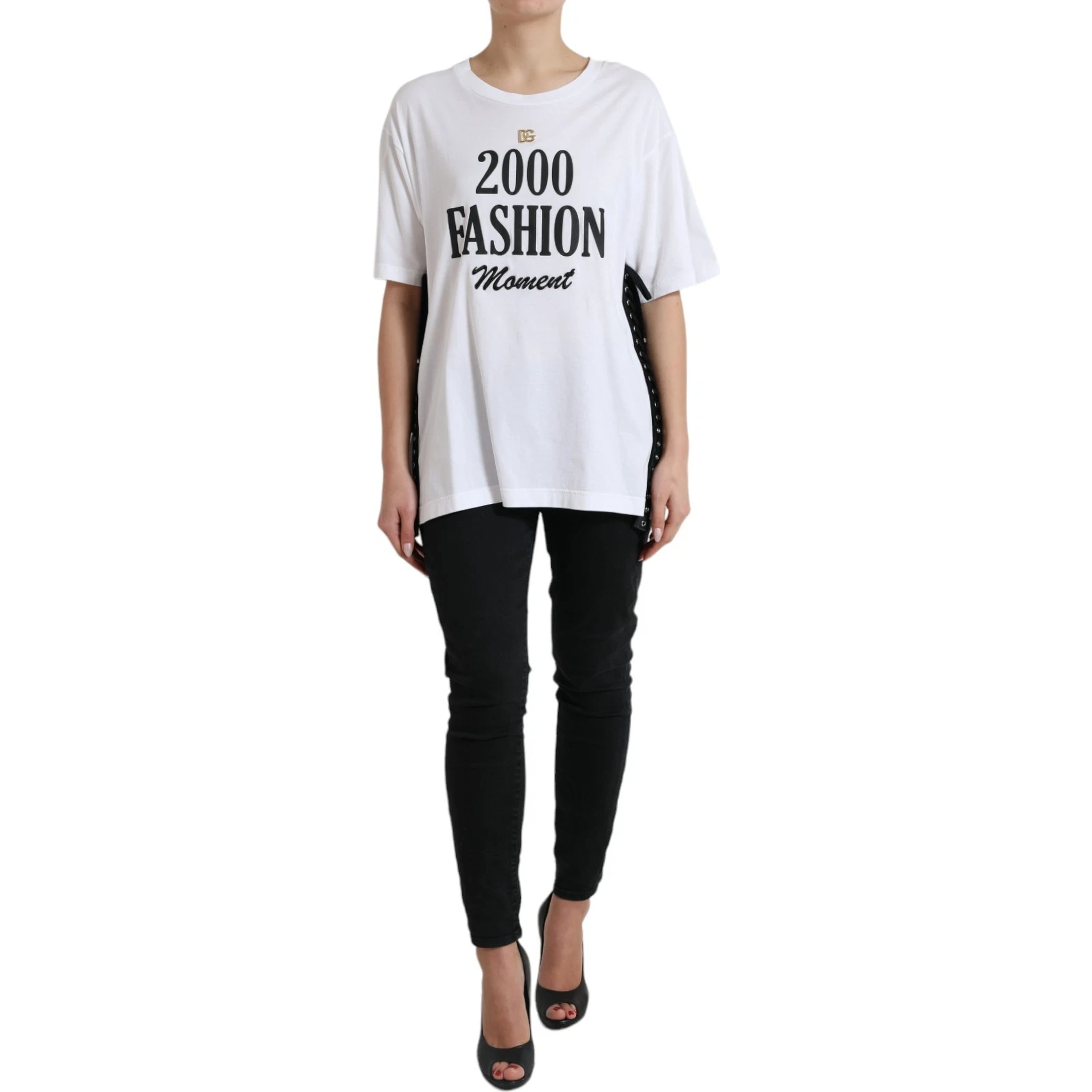 White Cotton 2000 Fashion Print Logo T-shirt