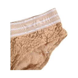 Beige Lace Brasiliano Briefs Logo Waistband Underwear
