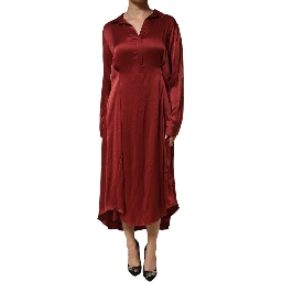 Burgundy Acetate Viscose Satin Long Dress