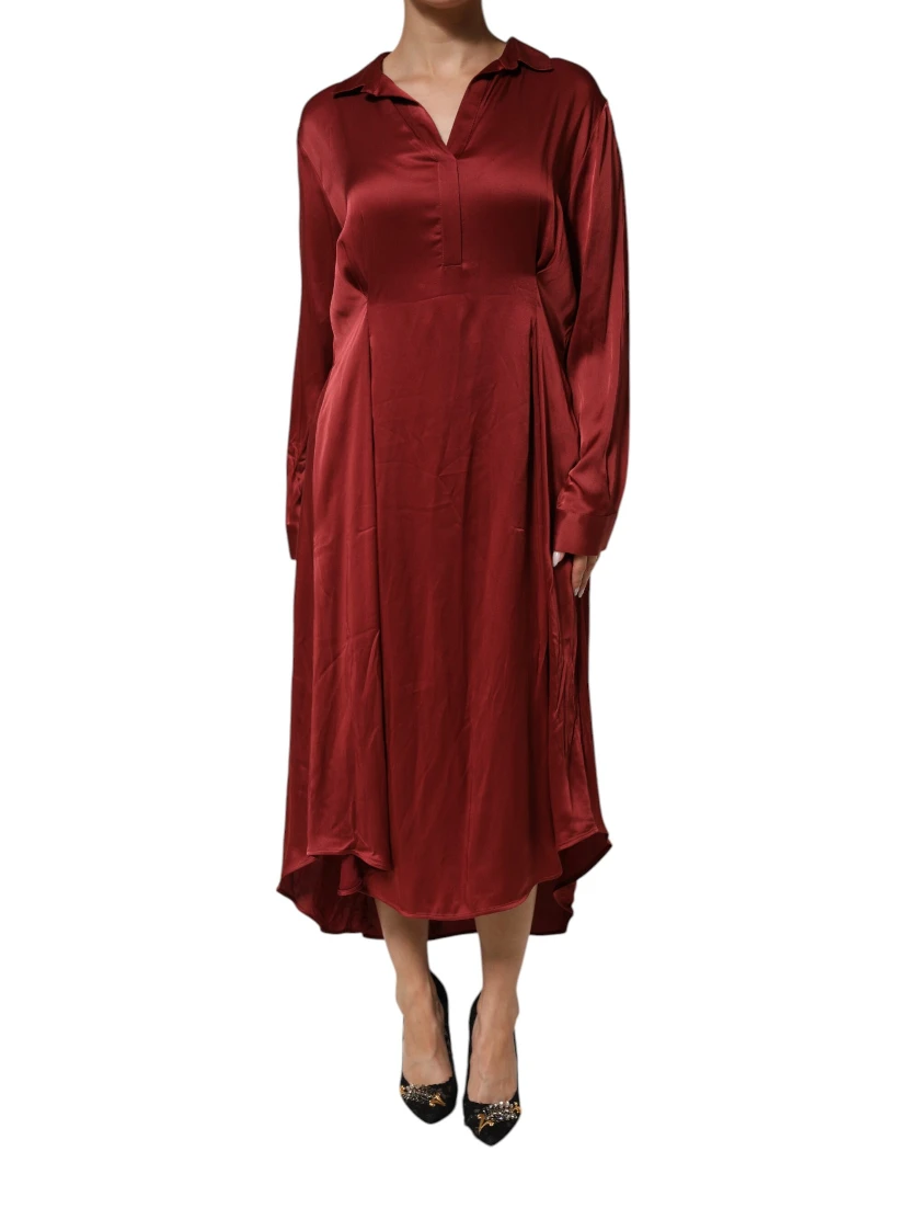 Burgundy Acetate Viscose Satin Long Dress