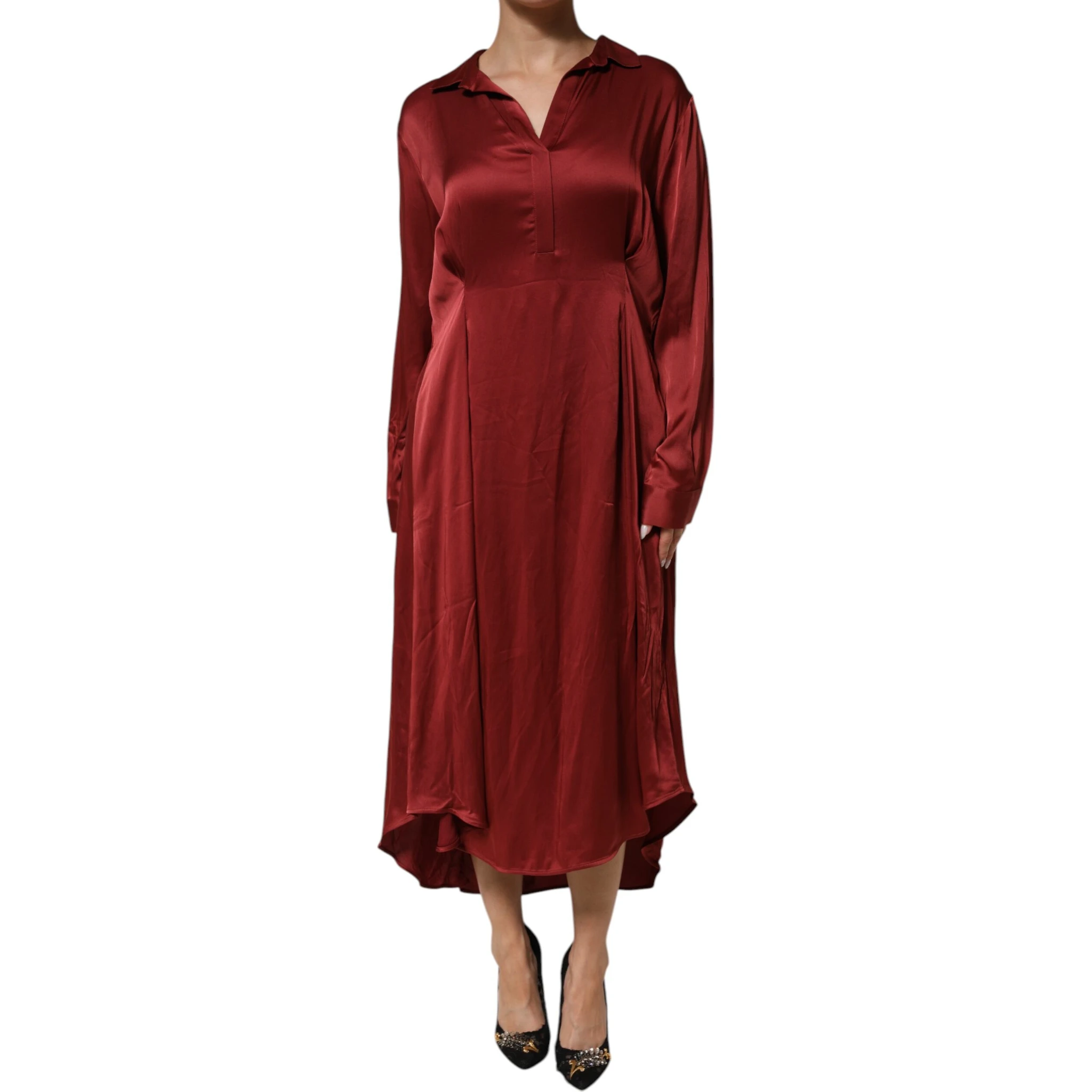 Burgundy Acetate Viscose Satin Long Dress