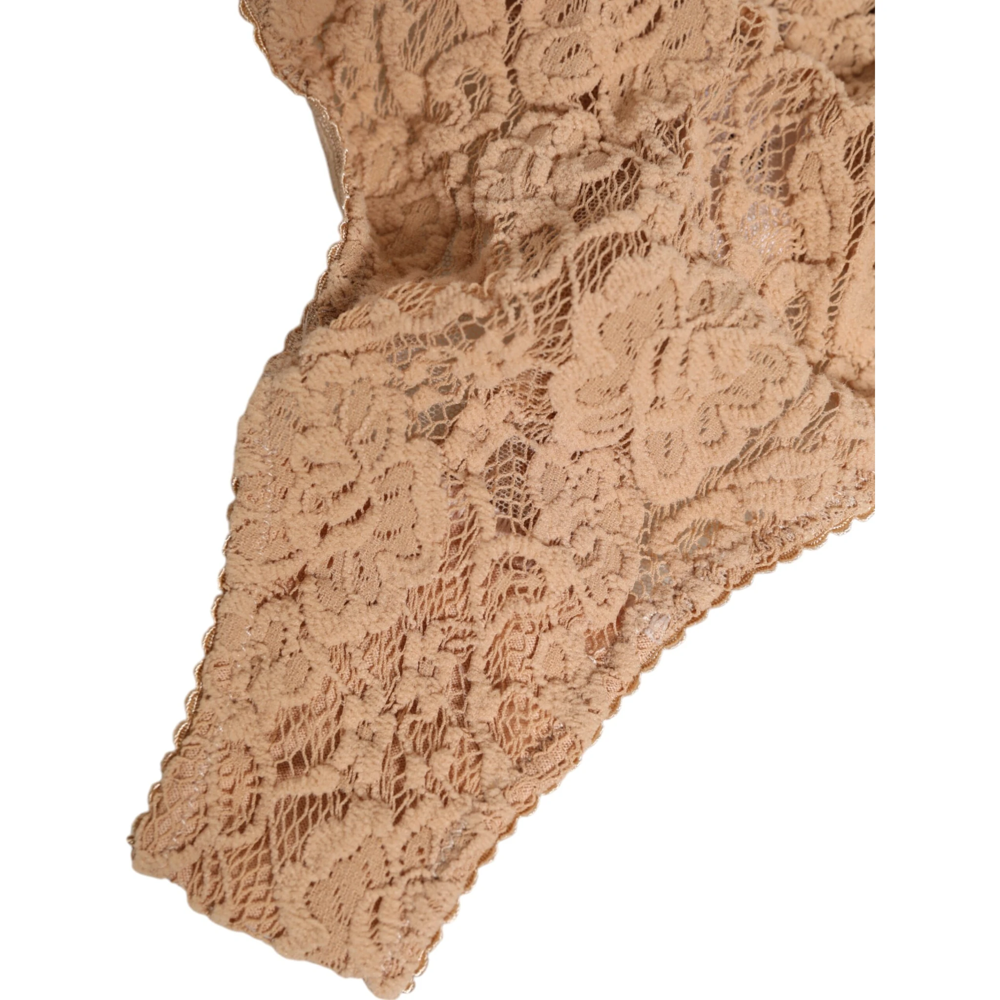 Beige Lace Logo Elastic Waist Thong Tanga Underwear