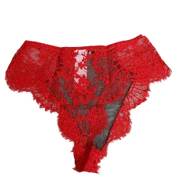 Red Floral Lace Sheer Briefs Women Underwear